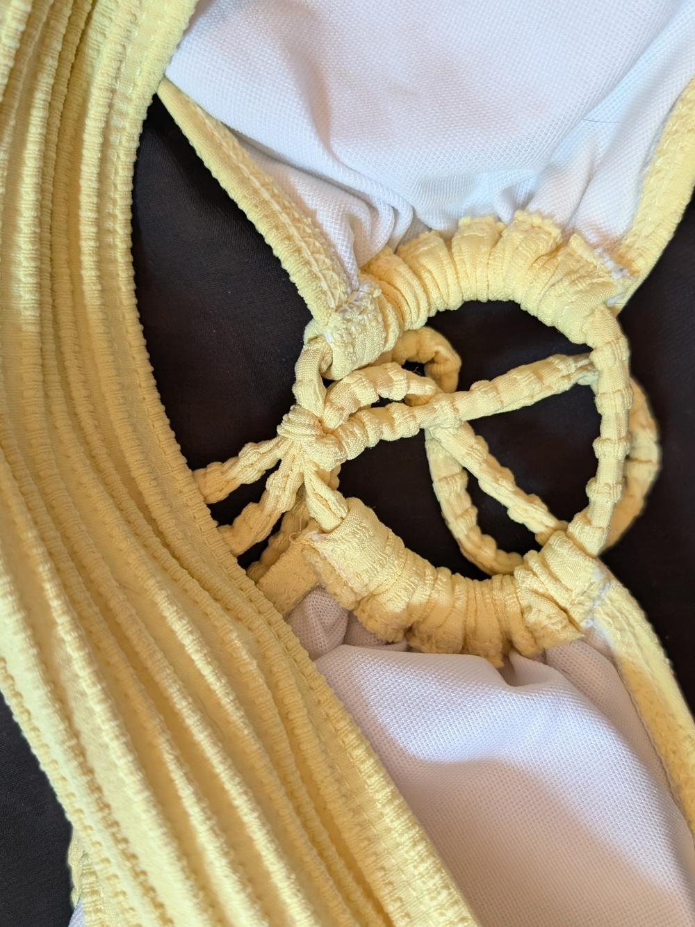 Ribbed Yellow Bandeau Bikini Set With Coverup Tie Up Strapless High waist - Picture 8 of 8